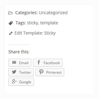 An image describing how sharing buttons are added to the post footer below Tags and Categories.